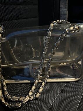 Clear Silver-Trim Chain Shoulder Bag